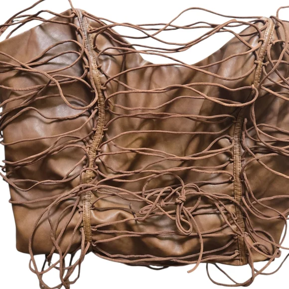 Fashion Nova Never Complicated Faux Leather Corset Plus Top Brown ~ Size 2X - Picture 3 of 10